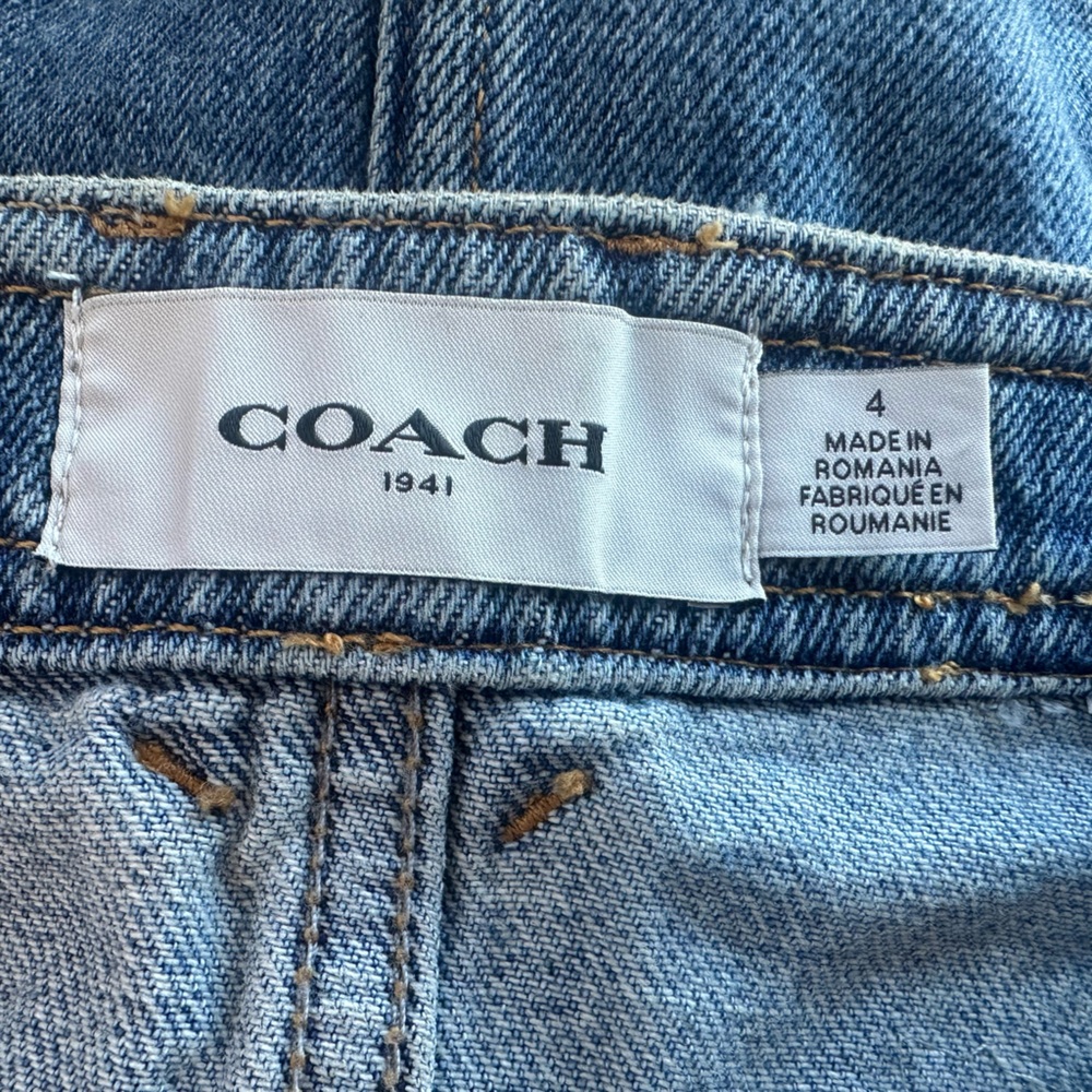 Coach NWOT 100% Cotton Denim Patchwork Button Up Sequin Embroidery Skirt- Size 4 - Picture 12 of 13